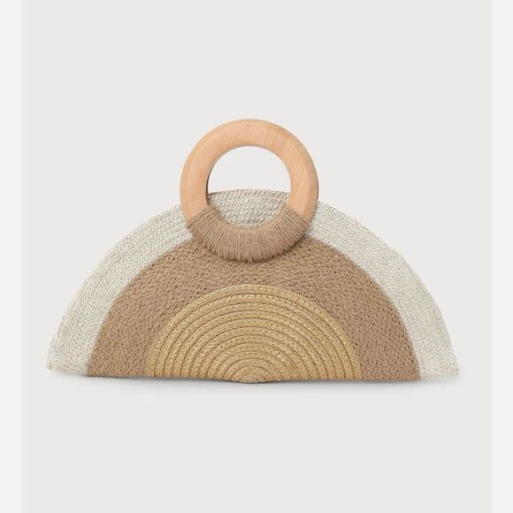 Antik Kraft Clutch Raffia Natural Multi Woven Wooden Handle Cabo resort Wear - Picture 2 of 15